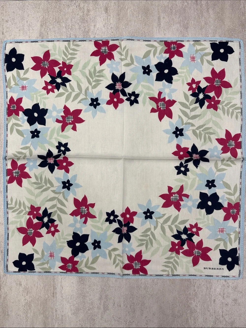 Burberry Floral Cotton Scarf - Cream, Navy & Pink